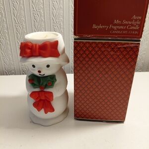 Avon Snowman Candle with Red Accents